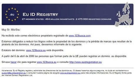 Spam con registro de dominios .eu
