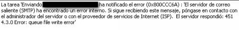 Postfix smtp 451 error queue file write error