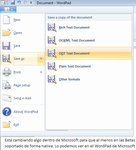 Soporte Open Document en WordPad en Windows 7