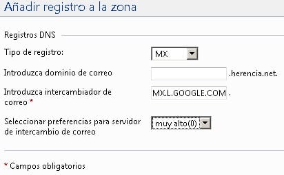 Añadir Registro dns mx