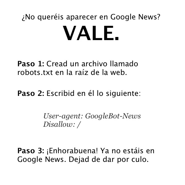 si no quereis aparecer en google news no toqueis las narices y usar robots