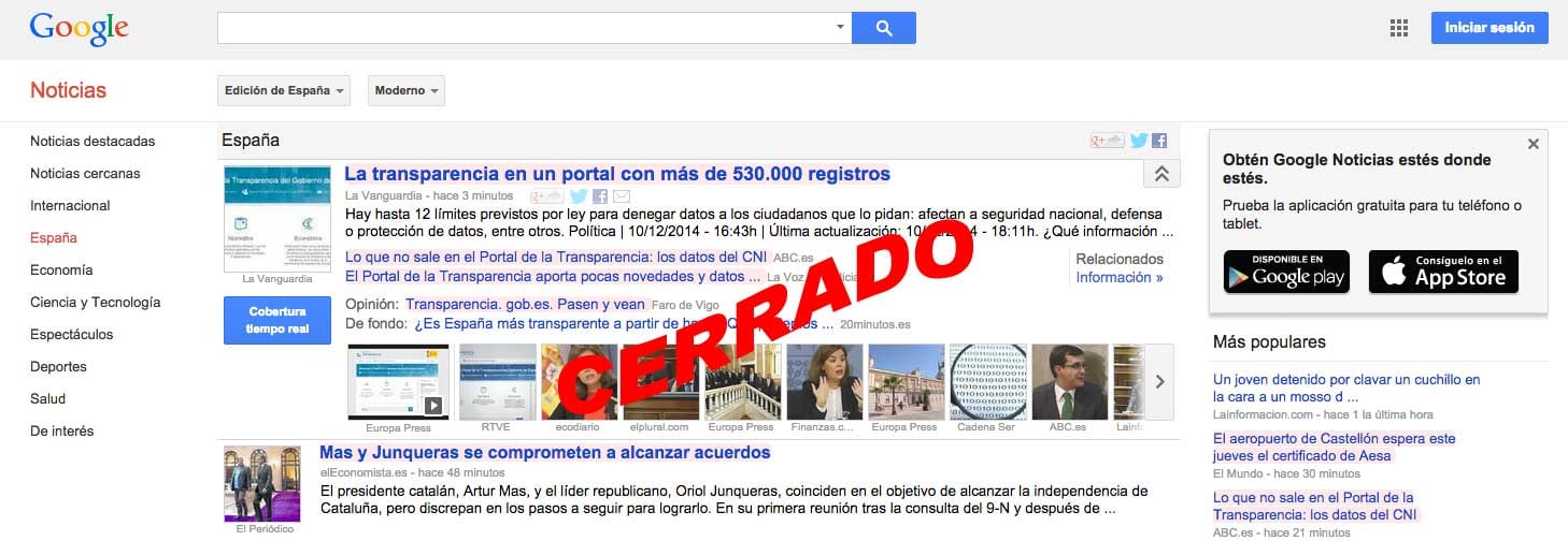 Google News se apaga en España, volvemos hacer el ridículo mundial