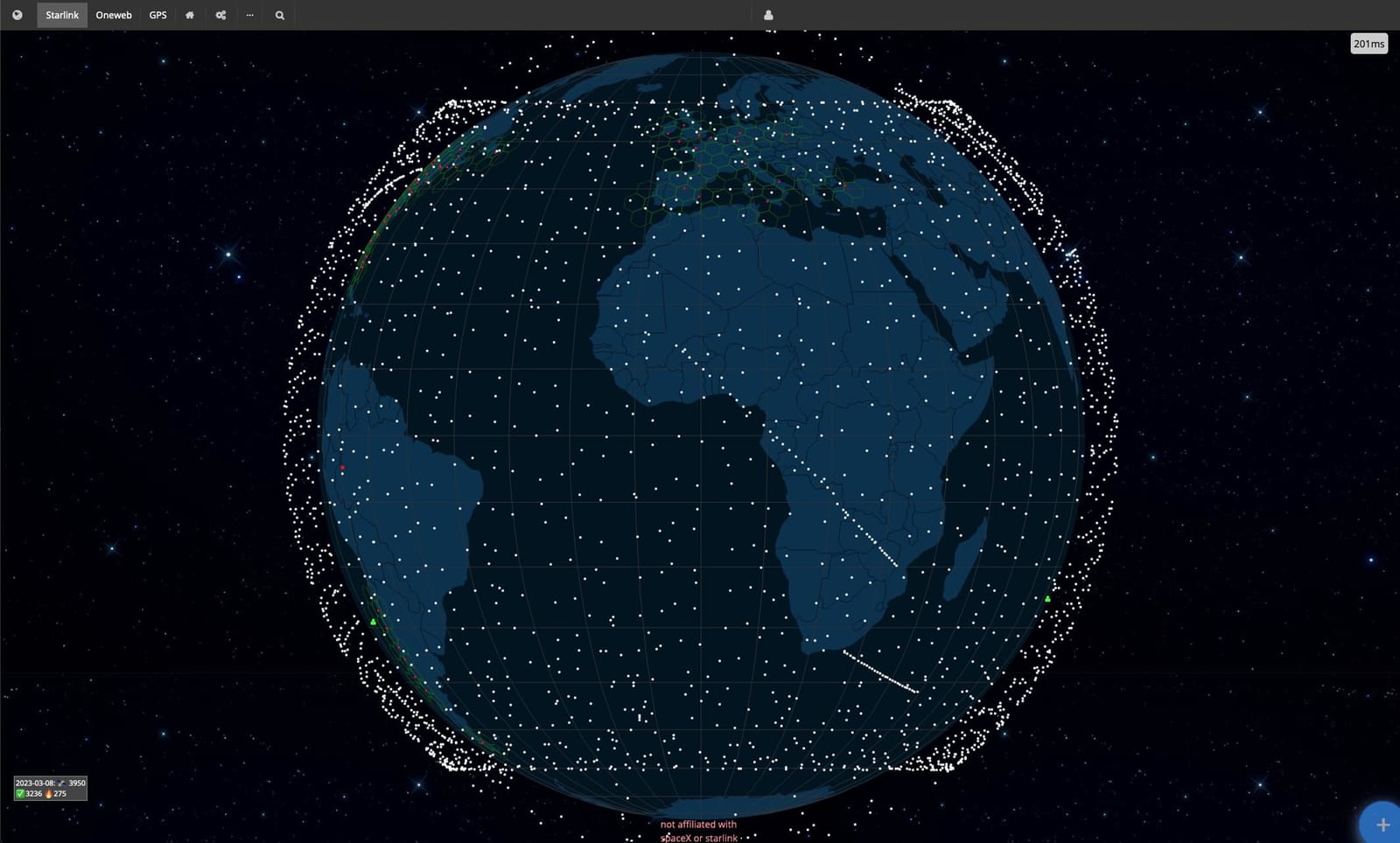 La mitad de los satélites activos son de la empresa SpaceX